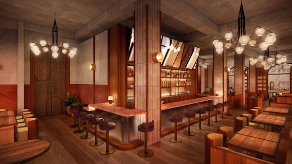 A rendering of Le Flâneur, the French brasserie that will be one of two dining options at Recess Hotel & Club, opening in 2026. (Courtesy of Left Lane Hospitality)