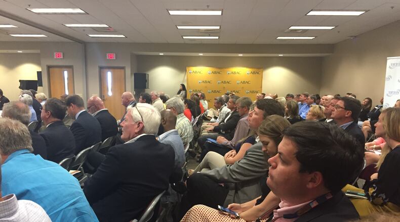 State and local officials, lobbyists and business leaders crowd into a conference room at the Georgia Agriculture Museum in Tifton on Monday for the first meeting of the state House Rural Development Council. AARON GOULD SHEININ / ASHEININ@AJC.COM