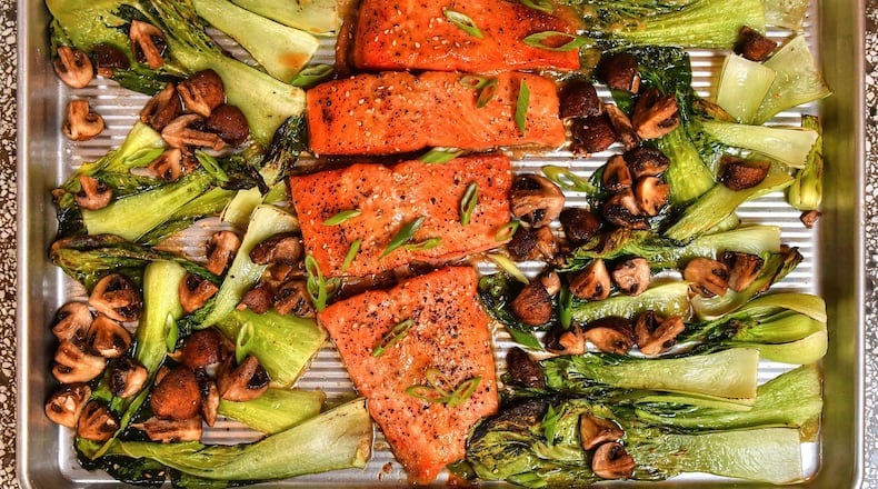 If you have salmon fillets stashed in the freezer, they can come in handy for Miso Salmon with Bok Choy and Mushrooms. STYLING BY MARY MOORE AND NEALEY THOMPSON / CONTRIBUTED BY CHRIS HUNT PHOTOGRAPHY