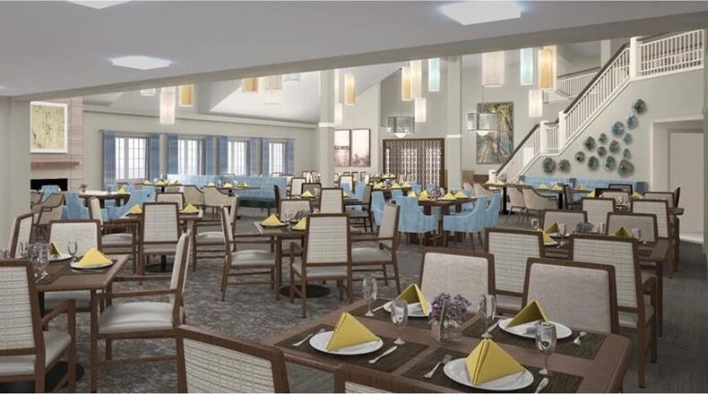 This rendering shows what the renovated dining room at Holiday Laurel Grove will look like after a $2 million renovation on the senior living community is completed later this year. (Courtesy of Holiday Laurel Grove)