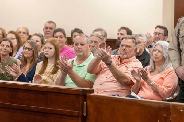 Family members, friends and supporters applaud -- with the judge's permission -- after the announcement of the impending release of Josh Storey and Darrell Lee Clark. (Photo Courtesy of Ryan Smith/Georgia Innocence Project)