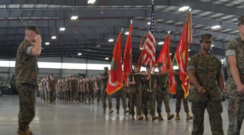 Marine Corps Logistics Base-Albany welcomed new commander of Marine Corps Logistics Command Maj. Gen. Keith Reventlow and bid farewell to retiring Maj. Gen. Joseph Shrader. (Courtesy of Alan Mauldin)
