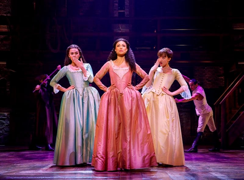 "Hamilton" will return to the Fox Theatre starting March 31, 2020. Pictured from left, Julia K. Harriman, Sabrina Sloan and Isa Briones. Photo: Joan Marcus