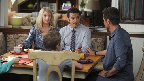 THE GRINDER: L-R: Mary Elizabeth Ellis, Fred Savage and Rob Lowe in the "The Curious Disappearance of Mr. Donovan" episode of THE GRINDER airing Tuesday, Oct. 20 (8:30-9:00 PM ET/PT) on FOX. ©2015 Fox Broadcasting Co. Cr: Ray Mickshaw/FOX