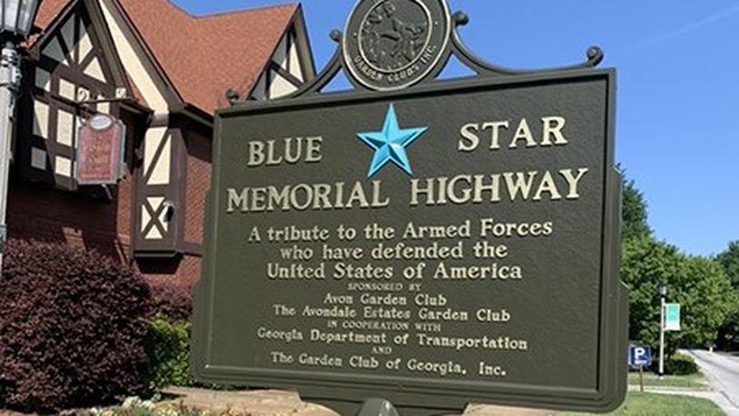 The Blue Star Memorial Highway marker is where a commemorative wreath ceremony will take place at 10 a.m. May 26 in honor of the men and women who sacrificed their lives as members of the U.S Armed Forces to defend the United States of America. (Courtesy of Avondale Estates)