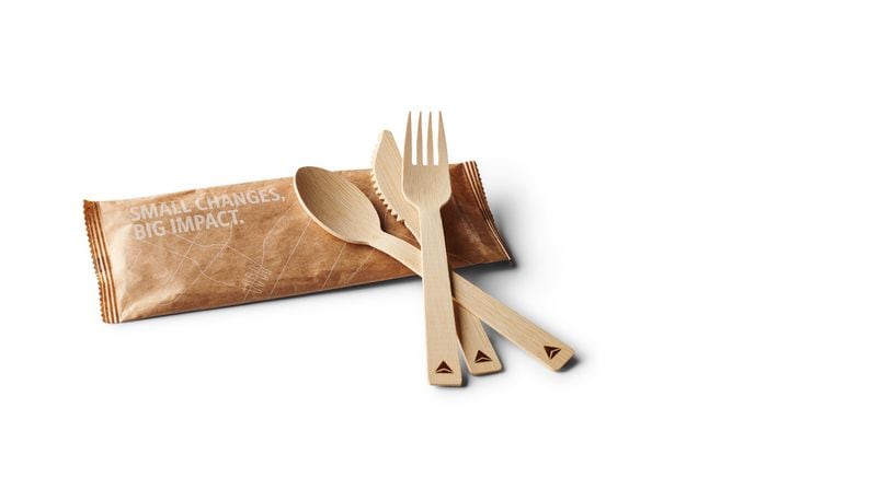 Delta now offers bamboo cutlery in first class with packaged meals. Source: Delta