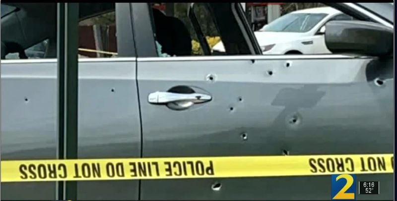 Bullets riddled the side of Brian Sclafford-Clemons' car. 
