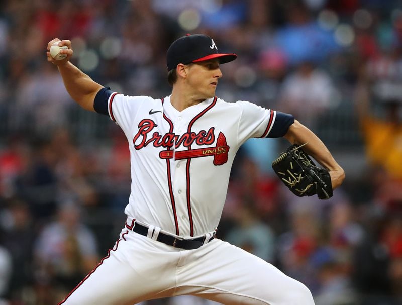 Braves starting pitcher Kyle Wright delivers against the Philadelphia Phillies.    “Curtis Compton / Curtis.Compton@ajc.com”