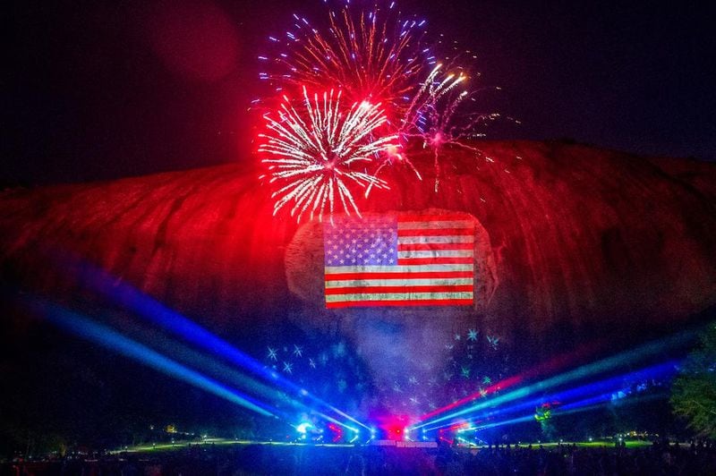 Stone Mountain Park’s celebration will greet spectators with a patriotic fireworks show that includes lasers, drones and flame cannons.