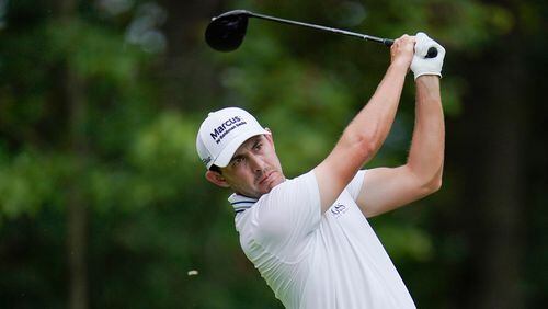 Patrick Cantlay tees off from the fifth hole during the final round of the BMW Championship golf tournament, Sunday, Aug. 29, 2021, at Caves Valley Golf Club in Owings Mills, Md. (Julio Cortez/AP)