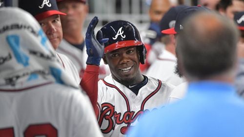 Adonis Garcia (pictured) won’t return from the disabled list until the Braves’ series at Cincinnati that starts next Friday, and when he does he’ll cede some playing time to rookie Rio Ruiz. (Hyosub Shin/AJC photo)