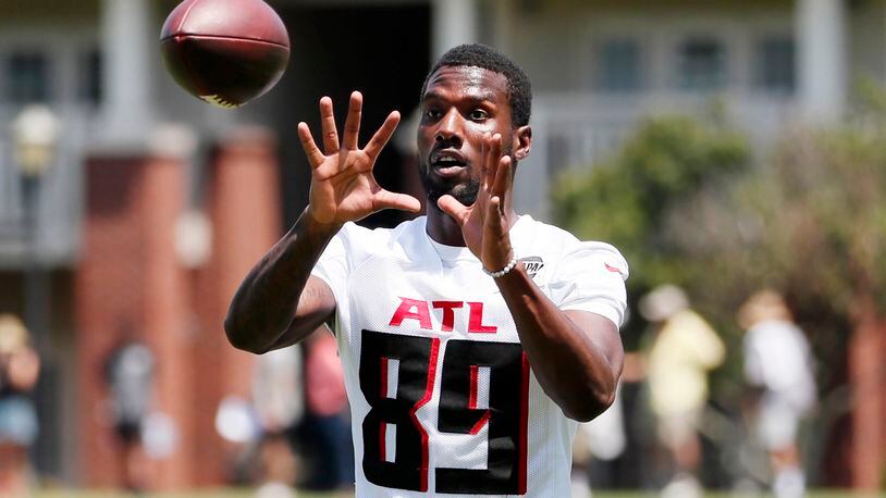 Falcons wide receiver Bryan Edwards (89) practices during minicamp at the Atlanta Falcons Training Facility on Wednesday, June 15, 2022, in Flowery Branch, Ga.  Miguel Martinez / miguel.martinezjimenez@ajc.com 