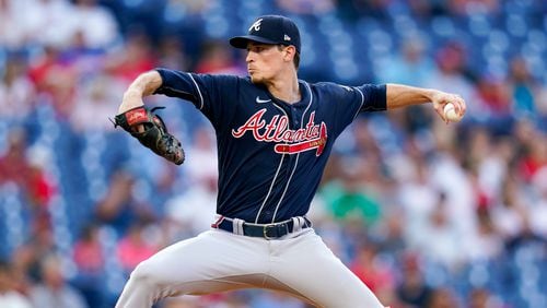 Atlanta Braves starting pitcher Max Fried throws during the first inning of a baseball game against the Philadelphia Phillies, Friday, July 23, 2021, in Philadelphia. (AP Photo/Chris Szagola)