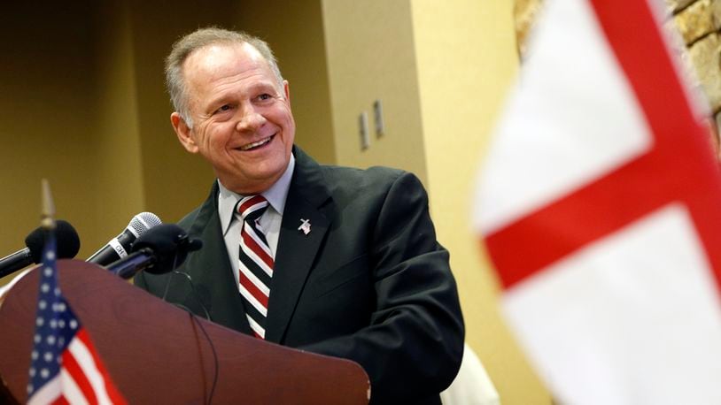 Former Alabama chief justice and U.S. Senate candidate Roy Moore speaks in Vestavia Hills, Ala., on Saturday. AP/Hal Yeager