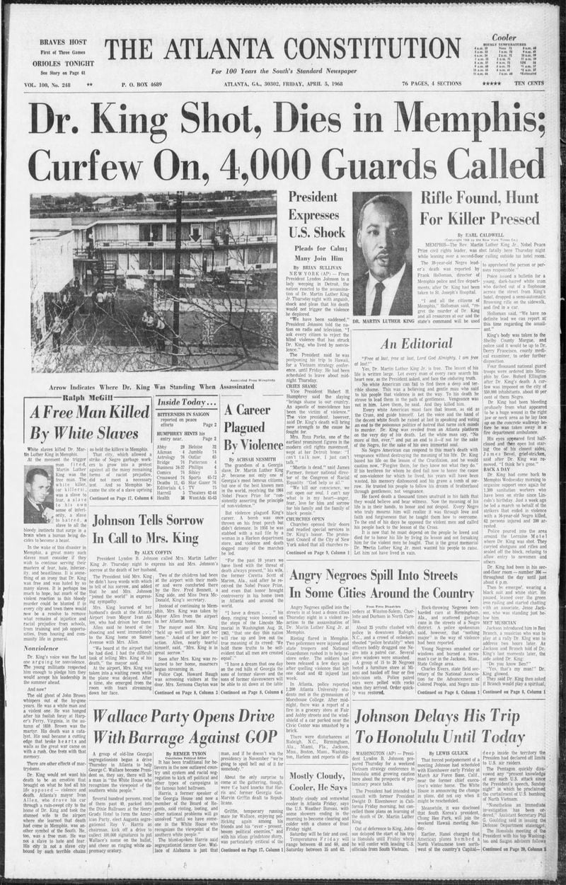 The Atlanta Constitution front page April 5, 1968.