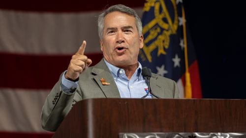 Congressman, and candidate for Georgia secretary of state, Jody Hice speaks at the Georgia GOP convention at Jekyll Island on Saturday, June 5, 2021. (Nathan Posner for The Atlanta-Journal-Constitution)