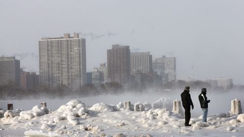 CHICAGO, IL - JANUARY 06: Ice builds up along Lake Michigan at North Avenue Beach as temperatures dipped well below zero on January 6, 2014 in Chicago, Illinois. Chicago hit a record low of -16 degree Fahrenheit this morning as a polar air mass brought the coldest temperatures in about two decades into the city. (Photo by Scott Olson/Getty Images)