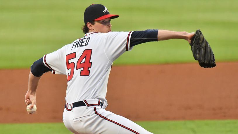 Braves starting pitcher Max Fried (54) delivers a pitch Saturday, Sept. 5, 2020, at Truist Park in Atlanta.