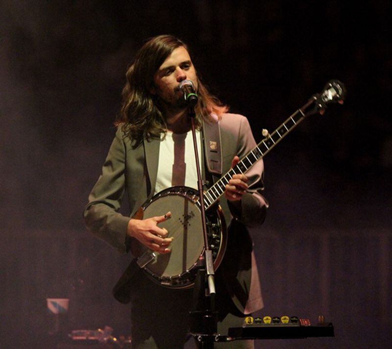 Mumford & Sons banjo player and guitarist, Winston Marshall,  performs "Guiding Light" at the band's sold-out concert March 20, 2019, at State Farm Arena. Photo: Melissa Ruggieri/Atlanta Journal-Constitution