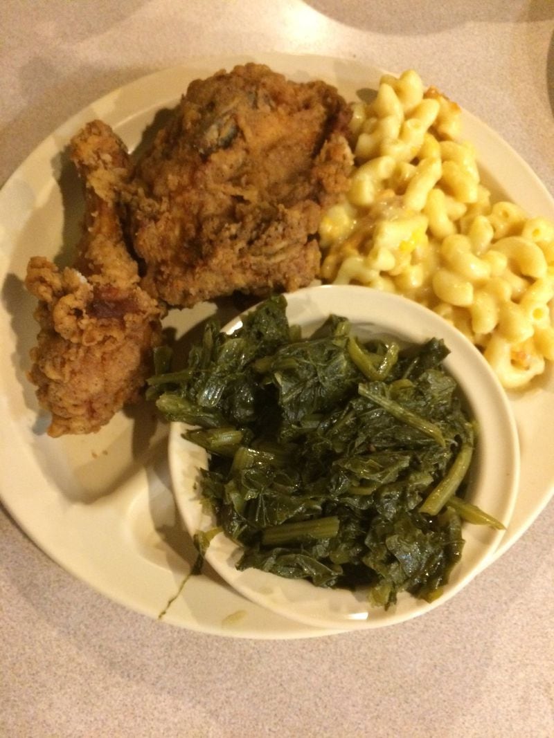 Fried chicken, turnips, and macaroni and cheese at Doug’s Place Restaurant in Emerson. PHOTO CREDIT: Wendell Brock