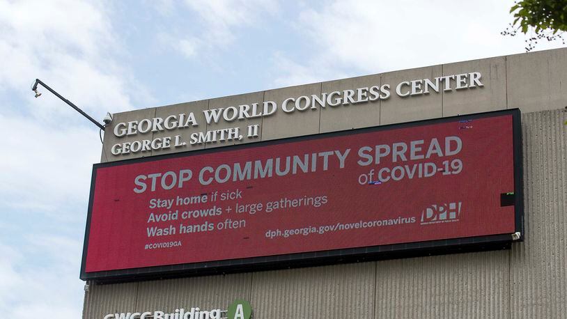 04/07/2020 - Atlanta, Georgia  - The exterior of the Georgia World Congress Center in Atlanta, Tuesday, April 7, 2020. State officials are quietly preparing to establish three large emergency hospitals across Georgia, including one at the Georgia World Congress Center in Atlanta, as they race to open more beds ahead of an expected surge in coronavirus cases.  (ALYSSA POINTER / ALYSSA.POINTER@AJC.COM)