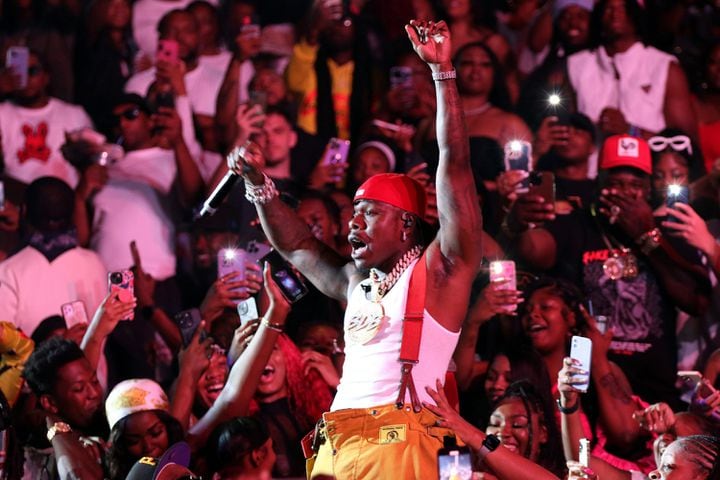 DaBaby on stage at the annual Hot 107.9 Birthday Bash ATL. The sold-out concert took place Saturday, June 17, 2023, at State Farm Arena. Credit: Robb Cohen for the Atlanta Journal-Constitution