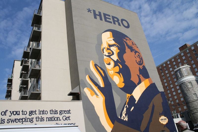 The Auburn Avenue mural of U.S. Rep. John Lewis (D-Georgia) was voted the best mural in the city in an AJC poll. Contributed by Sweet Auburn Works