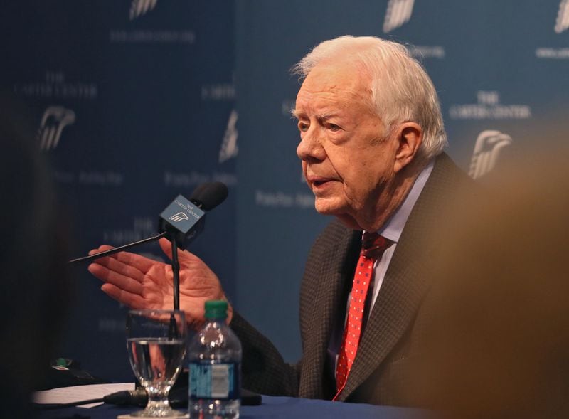 August 20, 2015 - Atlanta - Former President Jimmy Carter discusses his cancer diagnosis at the Carter Center Thursday. The 90-year-old announced he had cancer after doctors removed small masses from his liver earlier this month. BOB ANDRES / BANDRES@AJC.COM