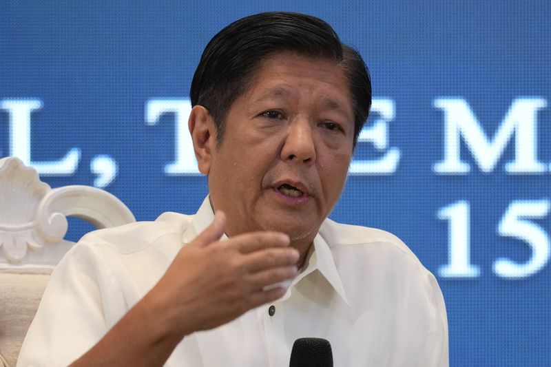 FILE - Philippine President Ferdinand Marcos Jr. answers questions during a forum of the Foreign Correspondents Association of the Philippines on Monday, April 15, 2024, in Manila, Philippines. President Marcos Jr. said Tuesday, April 16, police seized the largest haul of methamphetamine in the country in years without anybody being killed, in a subtle criticism of his predecessor’s notoriously deadly crackdown on illegal drugs.(AP Photo/Aaron Favila, File)
