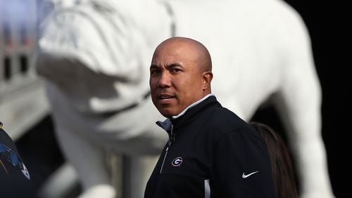 November 12, 2016, Athens: Former Georgia player and NFL Super Bowl MVP  Hines Ward is on the sidelines for the Georgia game against Auburn in an NCAA college football game on Saturday, Nov. 12, 2016, in Athens.    Curtis Compton/ccompton@ajc.com