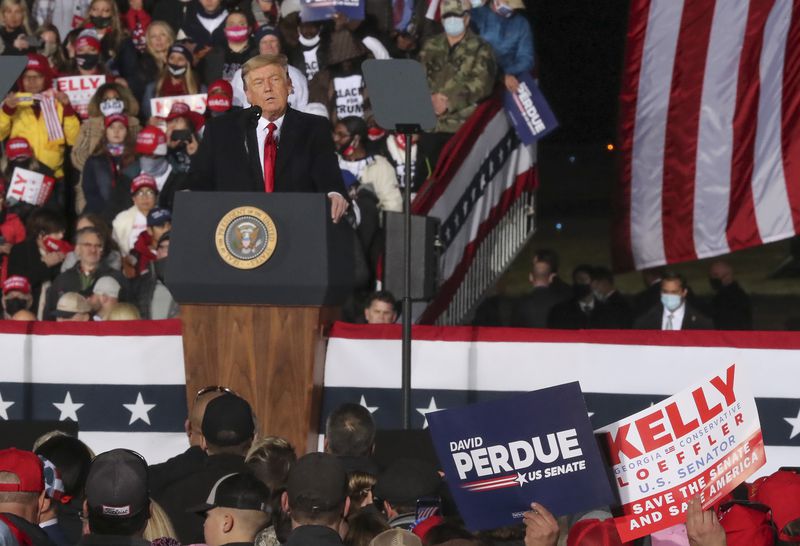 1/4/21 - Dalton, GA - President Donald Trump holds a rally in Dalton, GA, to campaign for Senators David Perdue and Kelly Loeffler on the eve of the special election which will determine control of the U.S. Senate.   (Curtis Compton / Curtis.Compton@ajc.com)  