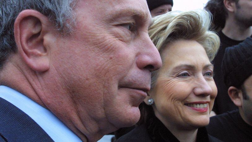 In this 2002 file photo, then-New York Mayor Michael Bloomberg, left, and then-Sen. Hillary Rodham Clinton, D-N.Y., attend the St. Patrick's Day parade in the Queens borough of New York. AP/Tina Fineberg