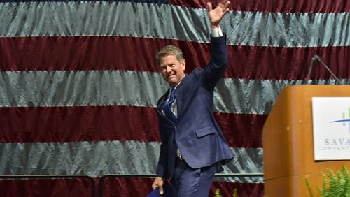 Gov. Brian Kemp, shown leaving the Georgia GOP convention on Saturday, gave a defense at that gathering of the state’s new anti-abortion “heartbeat” law in the face of opposition from the film industry, a big spender in Georgia. “We value and protect innocent life — even though that makes C-list celebrities squawk,” Kemp said then. On Wednesday, after canceling a trip to Los Angeles when there was talk he’d be greeted by protests, he toured Pinewood Studios in Fayette County and the state-financed Georgia Film Academy to thank executives for their investments in the state. HYOSUB SHIN / HSHIN@AJC.COM