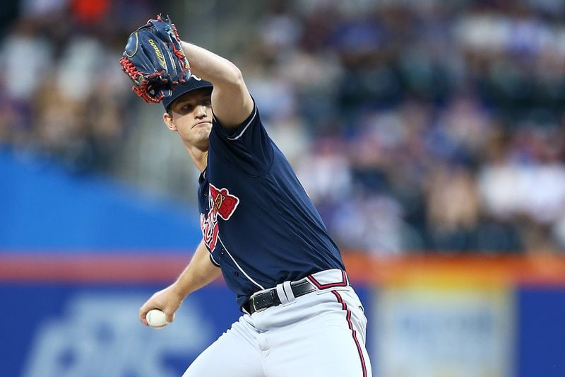 Braves pitcher Mike Sorokapitches in the second inning against the New York Mets June 28, 2019, at Citi Field in New York. The 21-year-old rookie made the NL All-Star team.