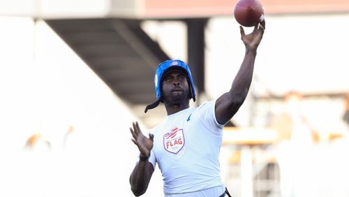 Michael Vick during the inaugural American Flag Football League (AFFL) game between Team Vick and Team Owens at Avaya Stadium on Tuesday June 27, 2017 in San Jose, Calif.