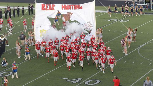 The Allatoona Buccaneers take the field prior to the start of their home game against the Creekview Grizzlies earlier this season. (Daniel Varnado/Special)