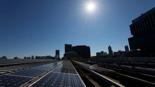 Solar panels are seen on the roof of the Strategic Energy Institute at Georgia Tech on Thursday, April 4, 2024.
Miguel Martinez /miguel.martinezjimenez@ajc.com