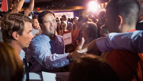 Republican presidential candidate Sen. Marco Rubio, R-Fla., greets guests gathered for a campaign event in Cleveland, Ohio, on Wednesday. Scott Olson/Getty Images
