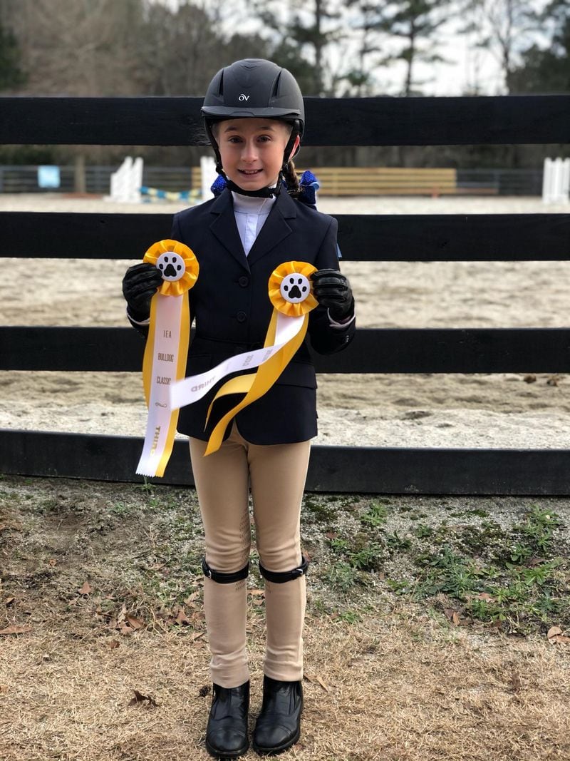 The Piedmont Academy Equestrian team recently competed in a horse show held at Wisteria Farm located in Monroe. 
Madalynn Bryant received two 3rd place finishes in her Beginner Walk/trot classes.