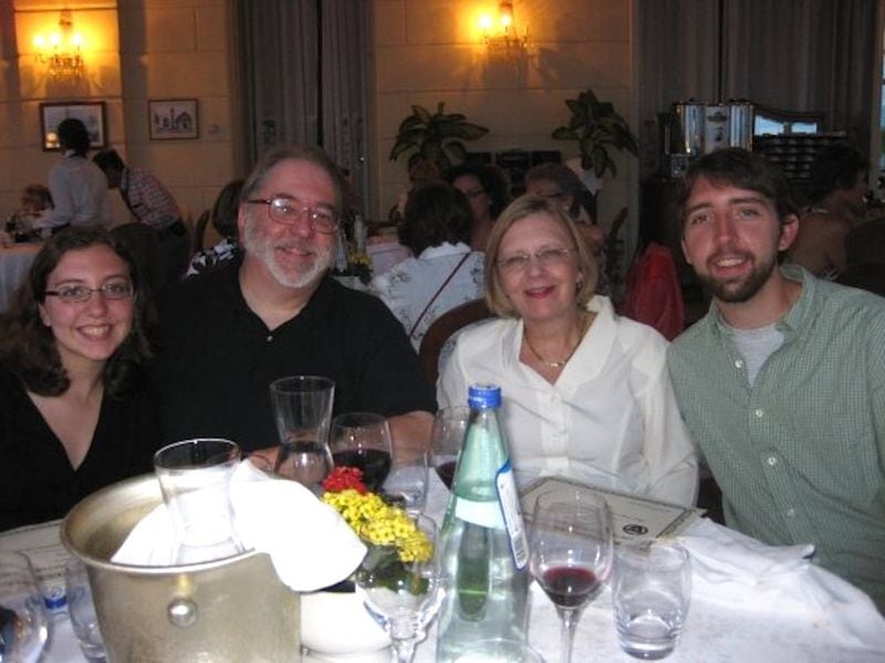 The King family, Olivia (from left), Bill, Leslie and Bill, is seen at one of the lengthy dinners during their 2009 stay at the Lido Palace Hotel on the shore of Lake Maggiore in Baveno, Italy. (Courtesy of the King family)