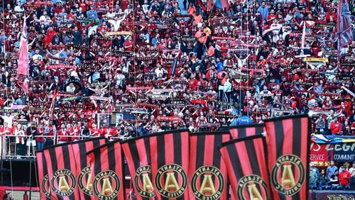 Atlanta United fans fill Mercedes-Benz Stadium to start the match against the Chicago Fire Sunday, Oct 21, 2018, in Atlanta.