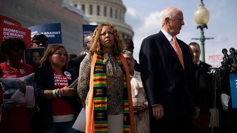 U.S. Rep. Lucy McBath, D-Marietta, and colleague Mike Thompson, D-Calif., attend a rally organized by Everytown for Gun Safety outside the Capitol on Sept. 10, 2019. (Anna Moneymaker/The New York Times)