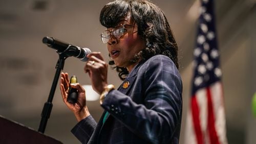 Lisa Cupid, Chairwoman of the Cobb County Board of Commissioners, delivers the Cobb County State of the County address at the Cobb Galleria Center on Thursday, May 16, 2024, in Atlanta. (Elijah Nouvelage for The Atlanta Journal-Constitution)