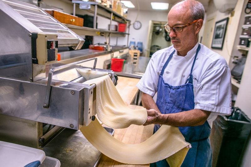 Chef Jamie Adams makes fresh pasta for guests to see at il Giallo. Photo credit Erik Meadows Photography