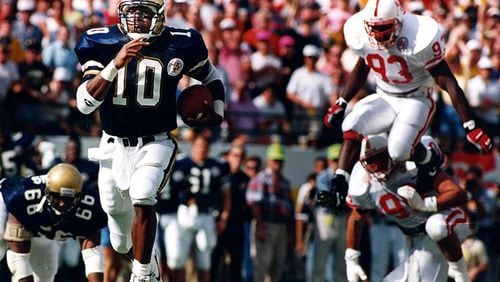 Shawn Jones was a member of the AJC Super 11 team in 1987 and later led the Georgia Tech Yellow Jackets to the 1991 Florida Citrus Bowl championship over Nebraska, earning a share of the national championship. (AJC file photo by Marlene Karas)