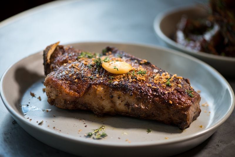 An 18-ounce Bone-In 35-Day Dry-Aged Kansas City Strip at C. Ellet’s. CONTRIBUTED BY MIA YAKEL
