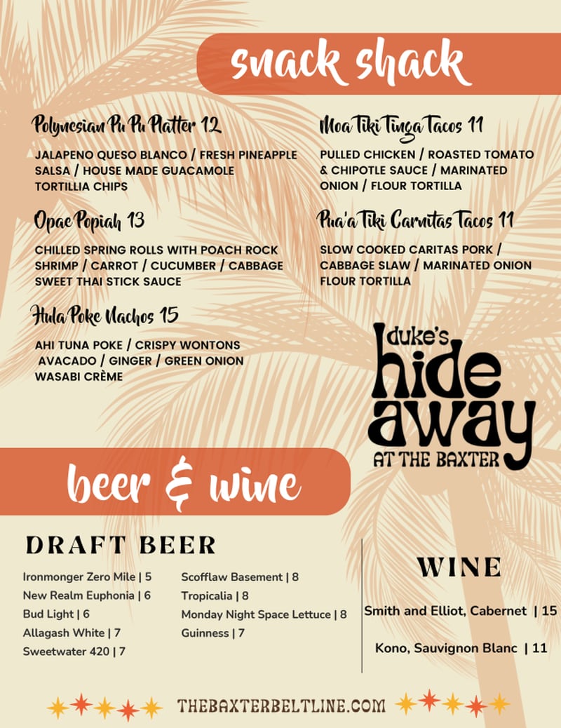 Duke's Hideaway menu