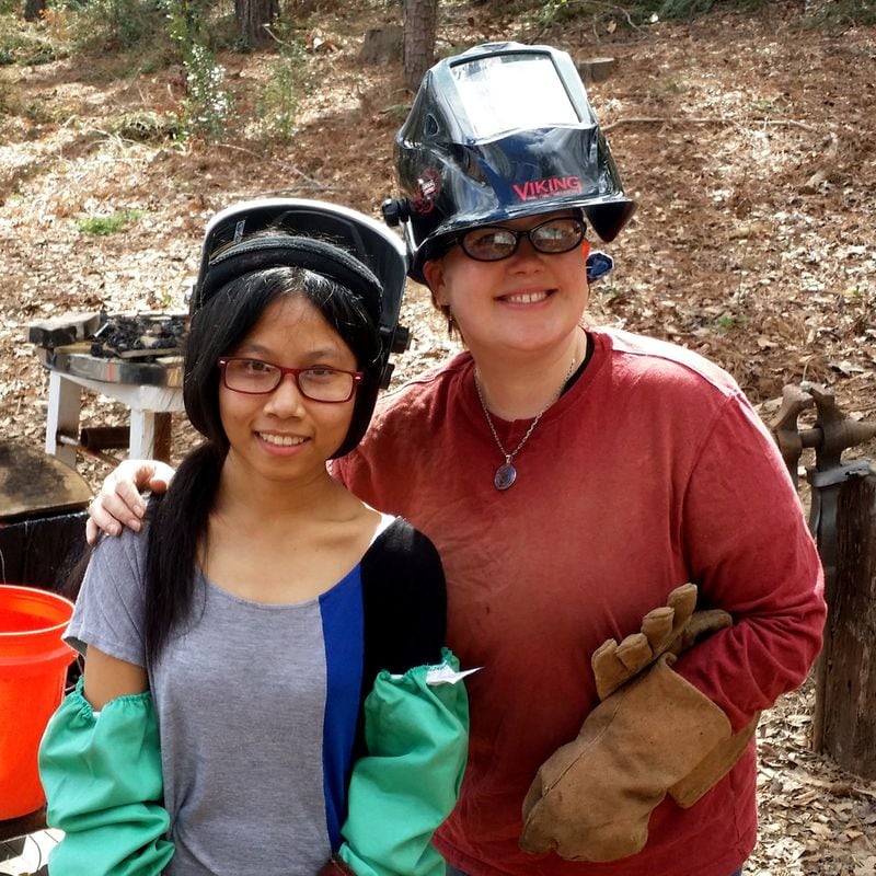 Bria Sativa Aguayo, right, is teaching workshops to introduce people to welding, especially women.