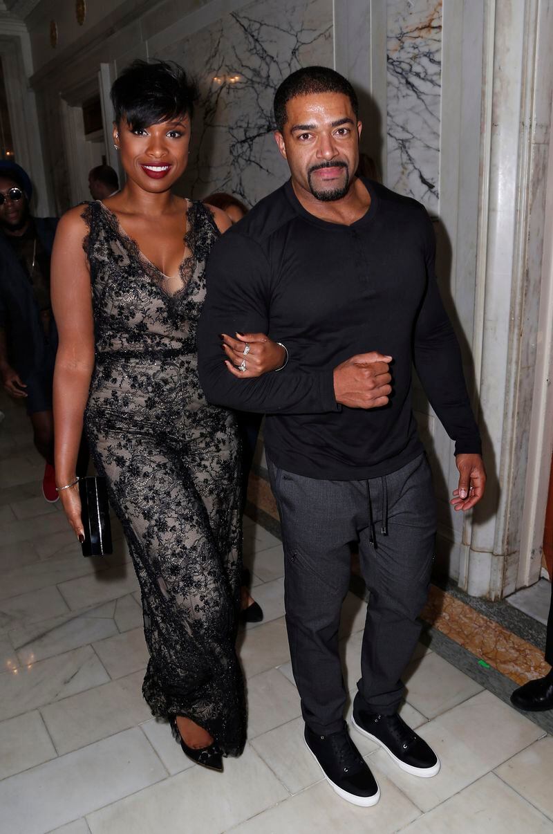  NEW YORK, NY - SEPTEMBER 16: Jennifer Hudson (L) and David Otunga attend the Marchesa Spring 2016 fashion show during New York Fashion Week at St. Regis Hotel on September 16, 2015 in New York City. (Photo by Joe Kohen/Getty Images)