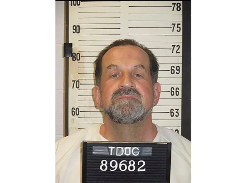 FILE - This photo provided by Tennessee Department of Correction shows death row inmate Nicholas Sutton. Sutton has been placed on death watch. According to the Tennessee Department of Correction, Sutton was moved to a cell next to the execution chamber early Tuesday, Feb. 18, 2020, where he'll be under 24-hour surveillance. The 58-year-old is scheduled to be executed Thursday, Feb. 20 for killing a fellow inmate.  (Tennessee Department of Correction via AP, File)